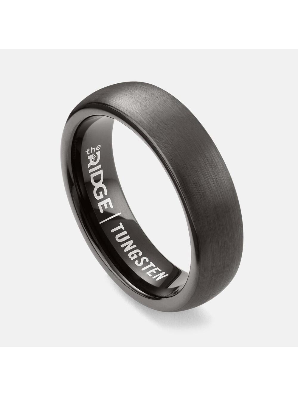 Ridge Gunmetal Black Brushed Tungsten Carbide 6mm Rounded Wedding Band Ring 7